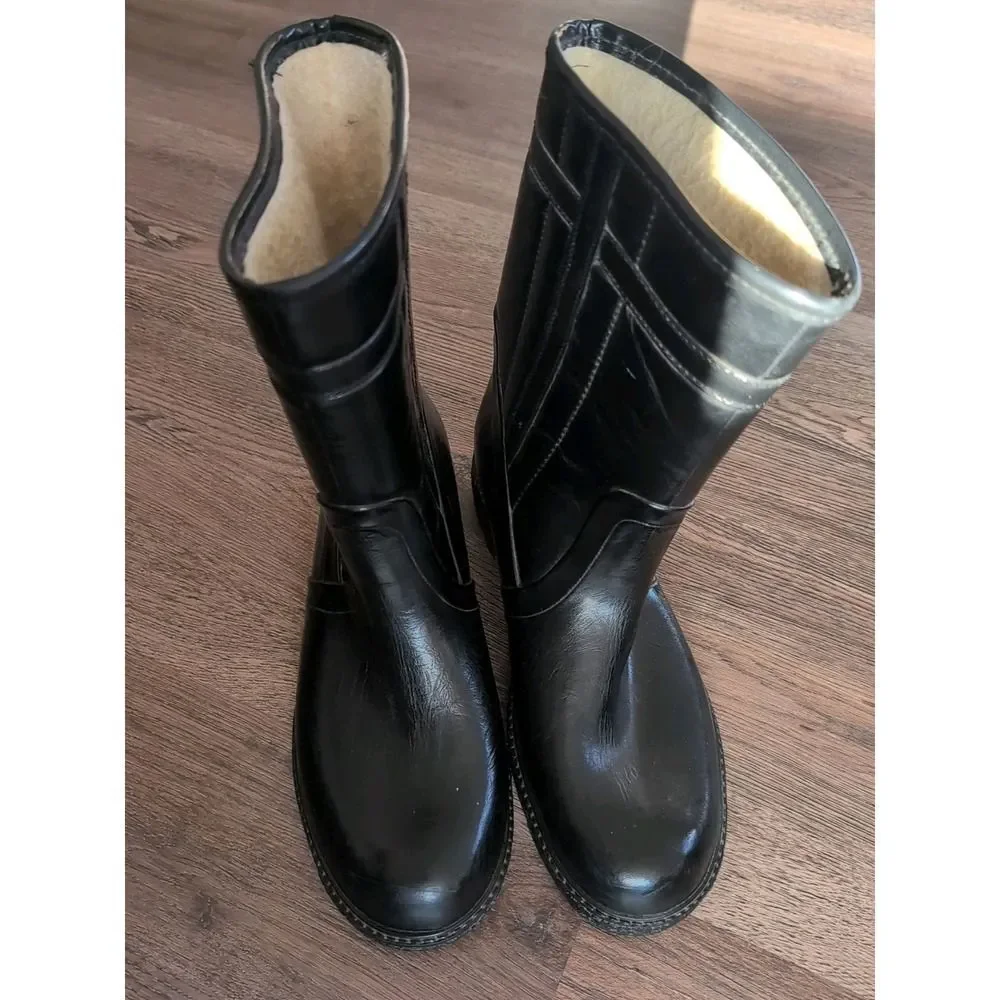 Waterproof Rainboots Vintage Mens 8 Womens 9.5 USA Rubber Wellies Boots Black